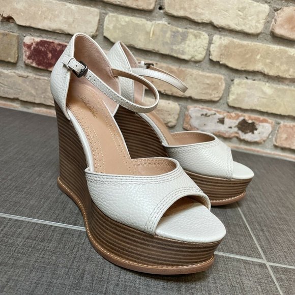 brooks brothers ivory leather wedge platform sandals nib 8.5 - Picture 2 of 11